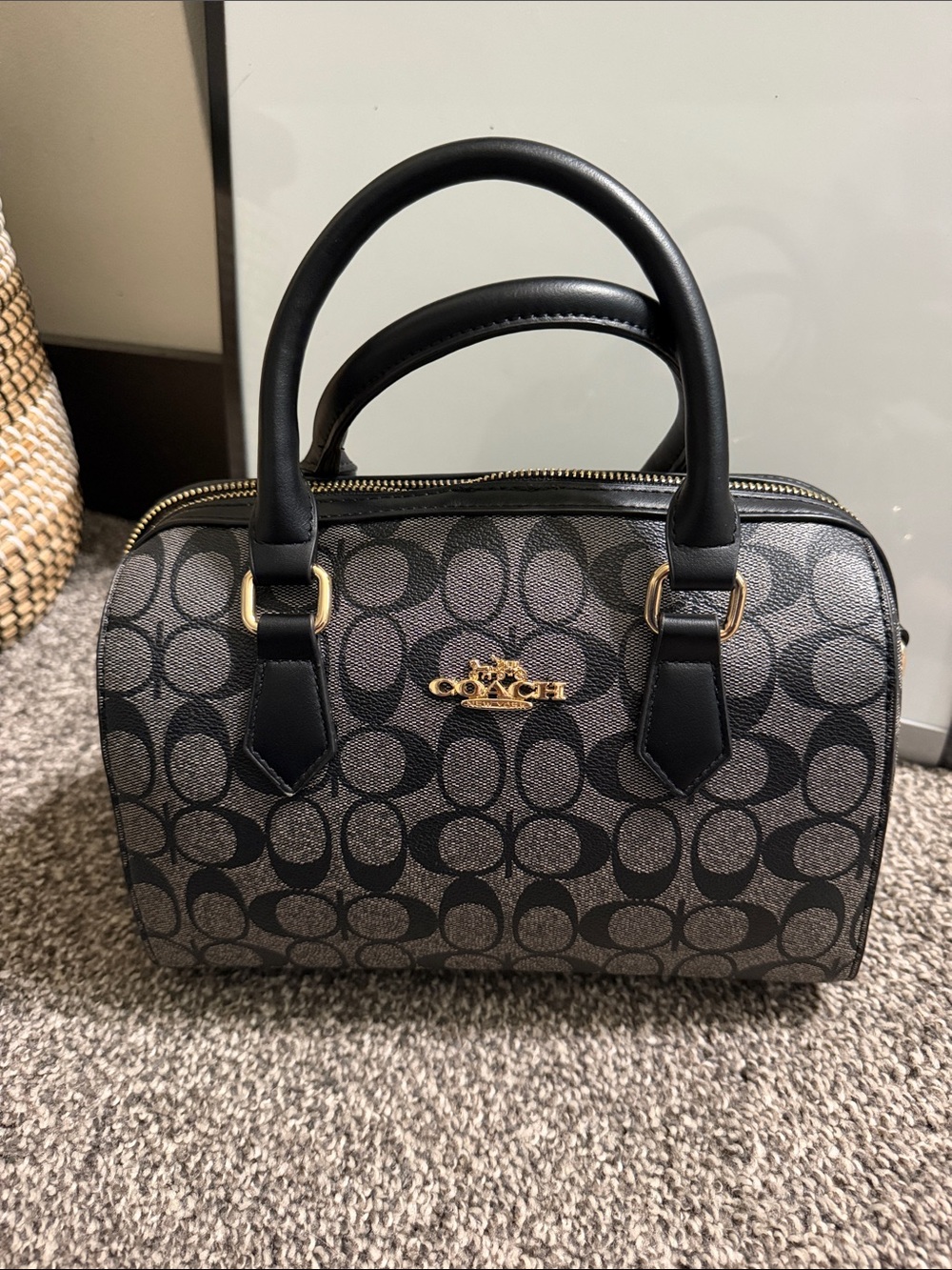 Coach Rowan Satchel in Black and Charcoal